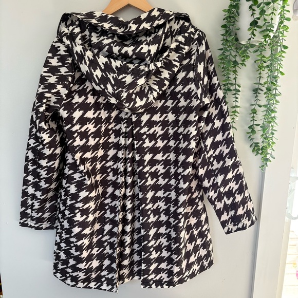 Kate Spade Houndstooth Raincoat Pink Lining Black White Trench Jacket Size Med - Picture 11 of 16